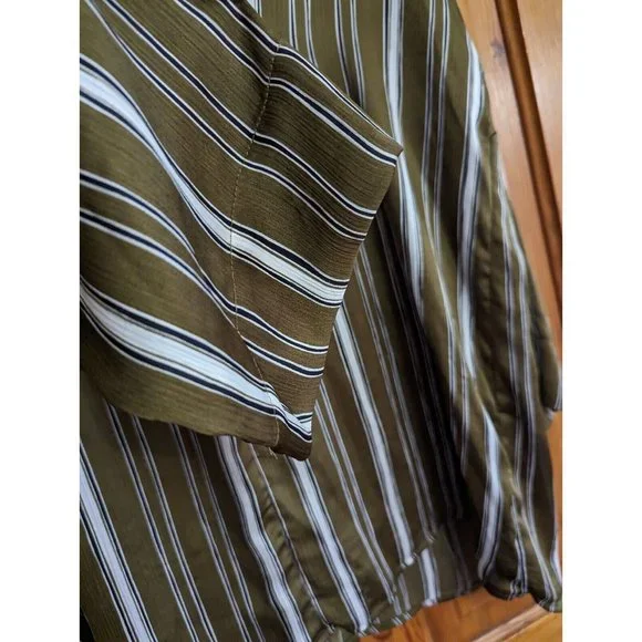 Umgee Top Womens Large Green White Striped Gauzy Oversized Tunic Blouse - Picture 6 of 8